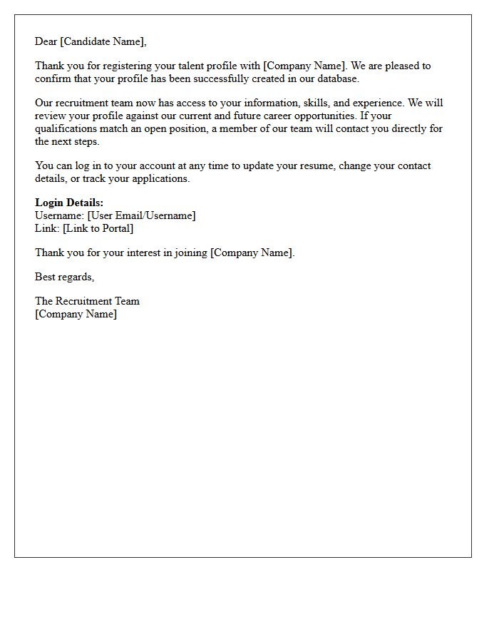 Your Talent Profile Registration Confirmation Letter
