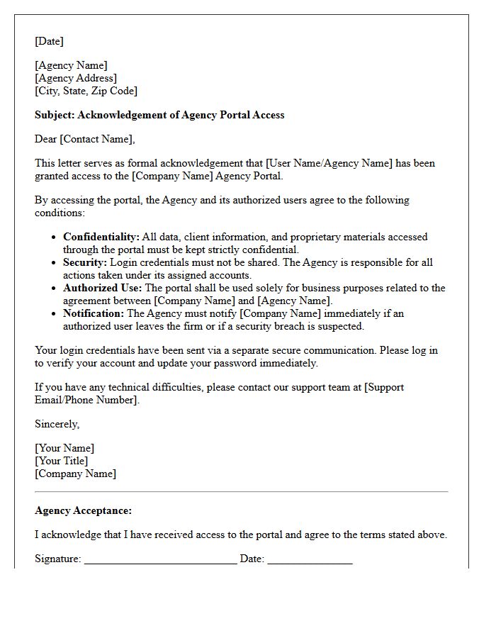 Agency Portal Access Acknowledgement Letter