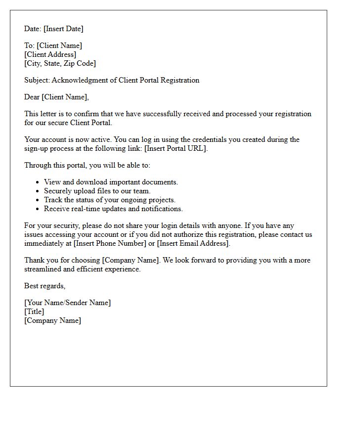 Client Portal Registration Acknowledgement Letter