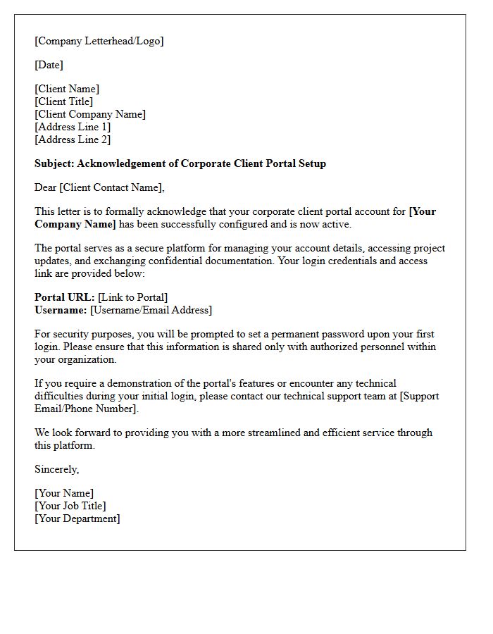Corporate Client Portal Setup Acknowledgement Letter