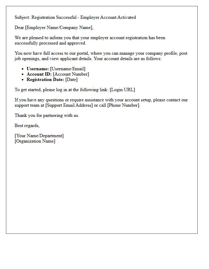 Employer Account Registration Successful Acknowledgement Letter