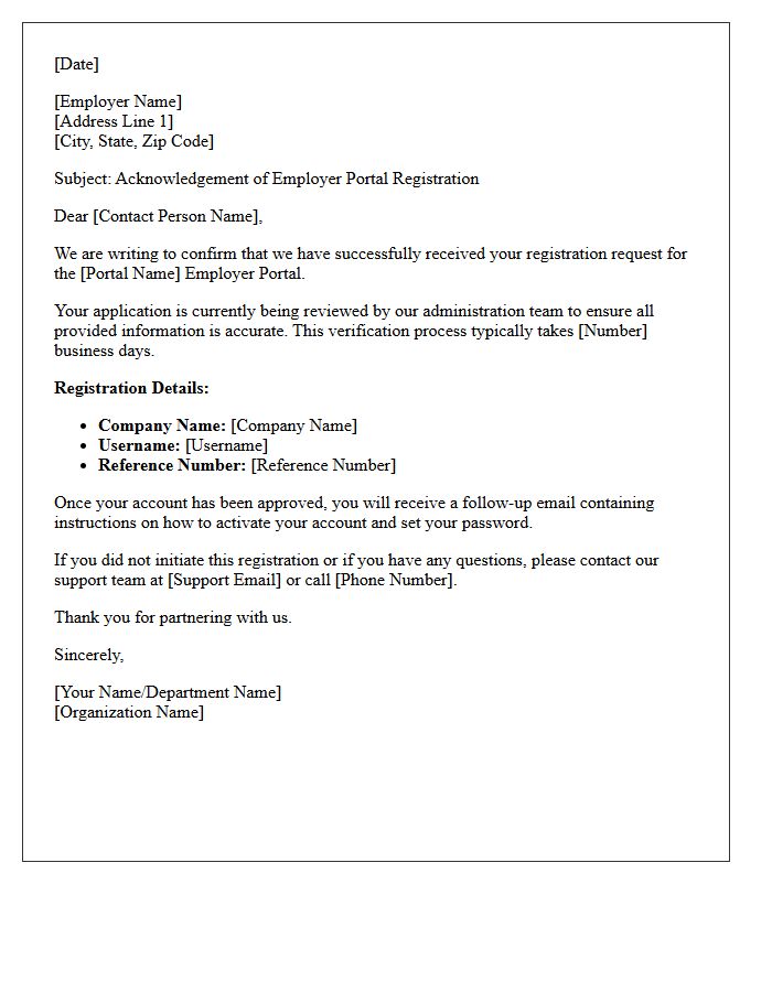 Employer Portal Registration Acknowledgement Letter