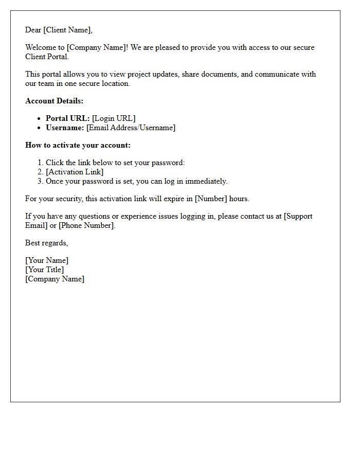 New Client Portal Account Activation Letter