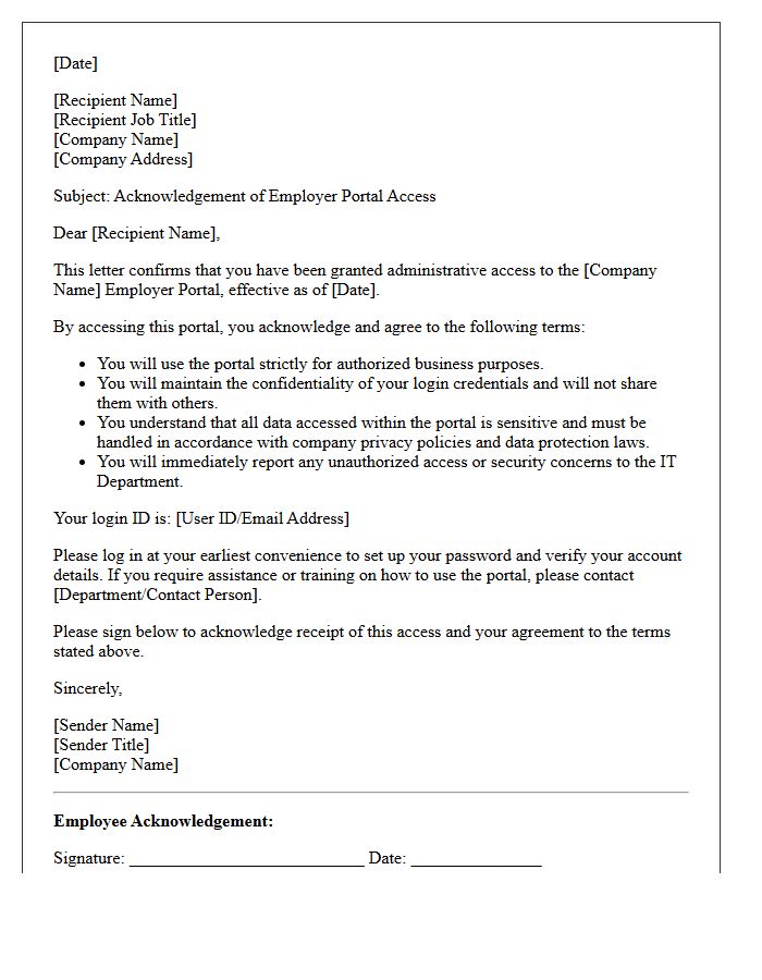 New Employer Portal Access Acknowledgement Letter