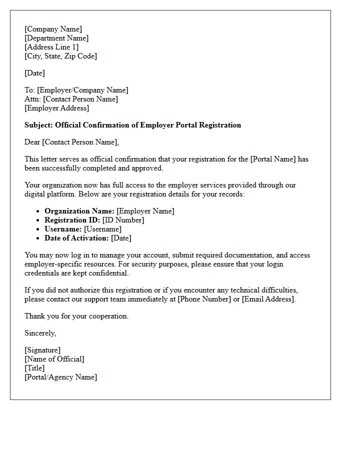 Official Employer Portal Registration Confirmation Letter