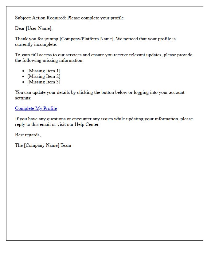Action Required For Profile Completion Letter