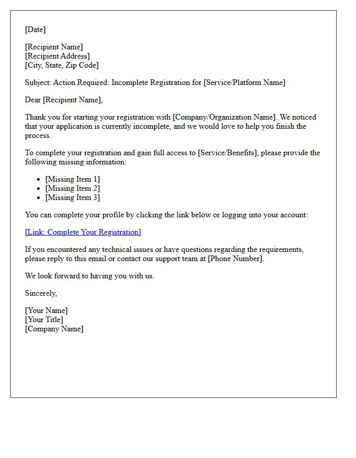 Initial Incomplete Registration Follow-Up Letter