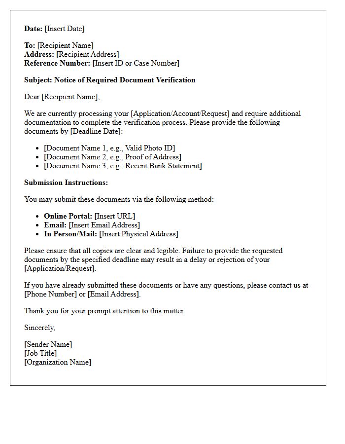 Required Document Verification Notice Letter