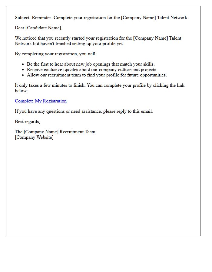 Talent Network Registration Reminder Letter