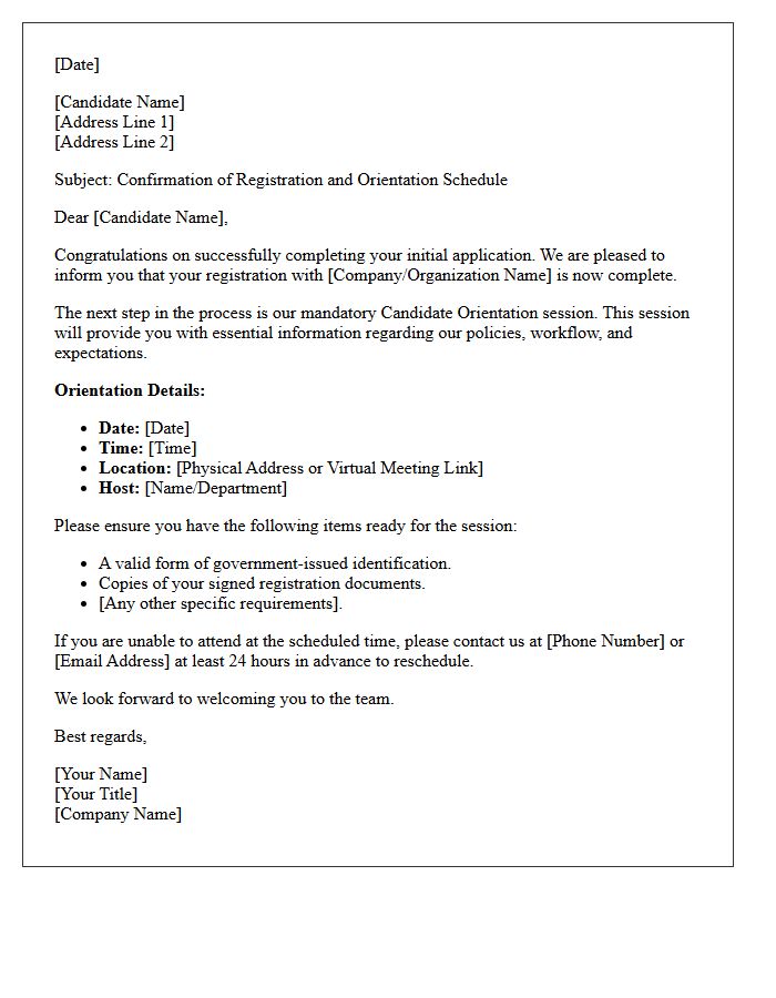 Candidate Registration and Orientation Letter