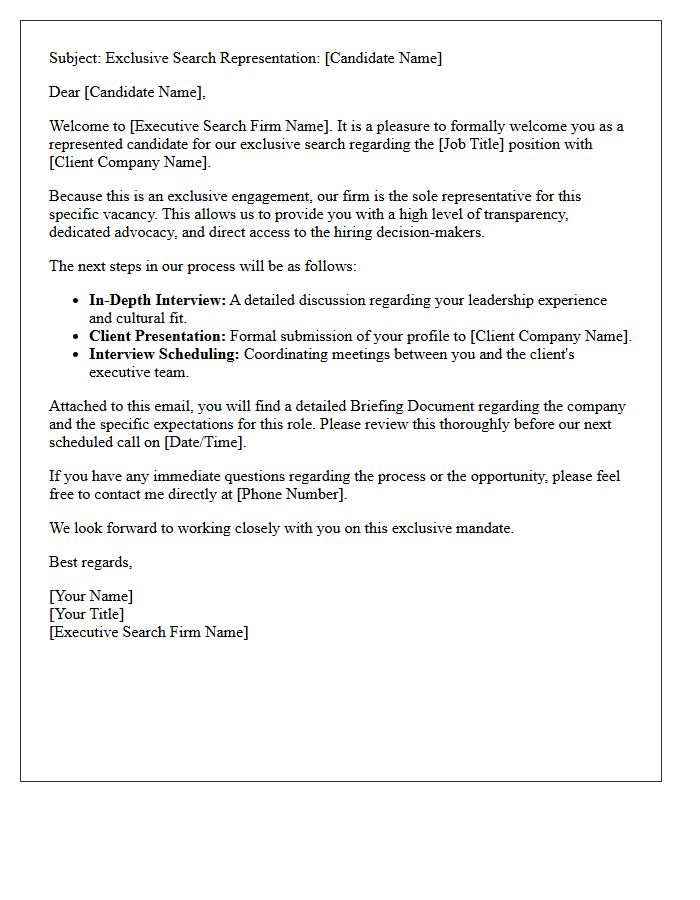 Exclusive Search Candidate Welcome Letter