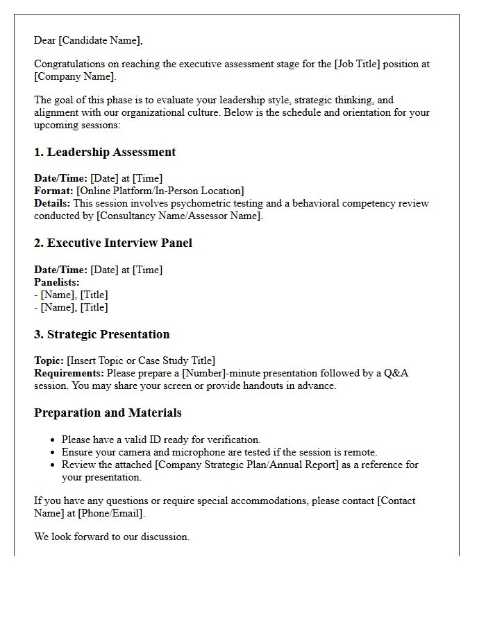 Executive Assessment and Interview Orientation Letter