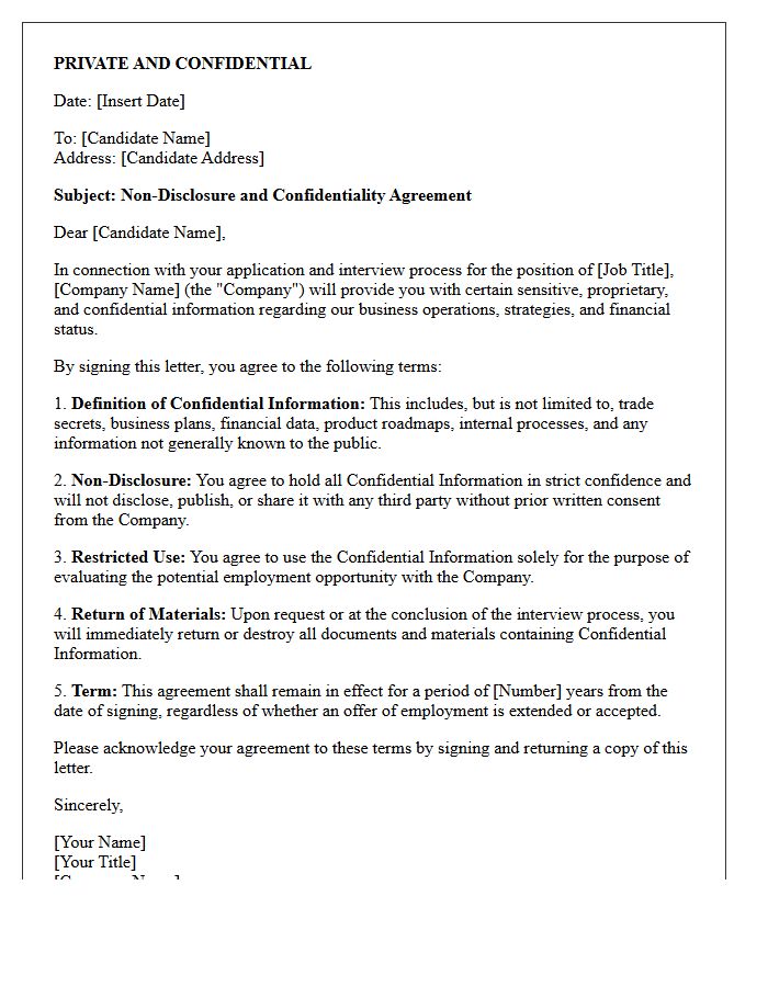 Executive Candidate Confidentiality Agreement Letter