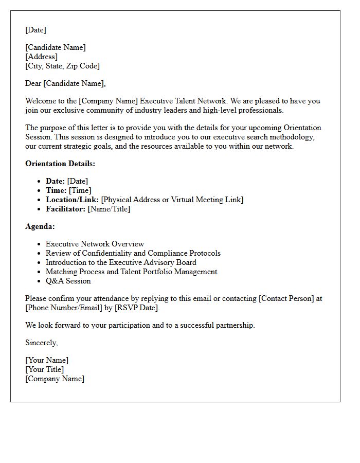 Executive Talent Network Orientation Letter
