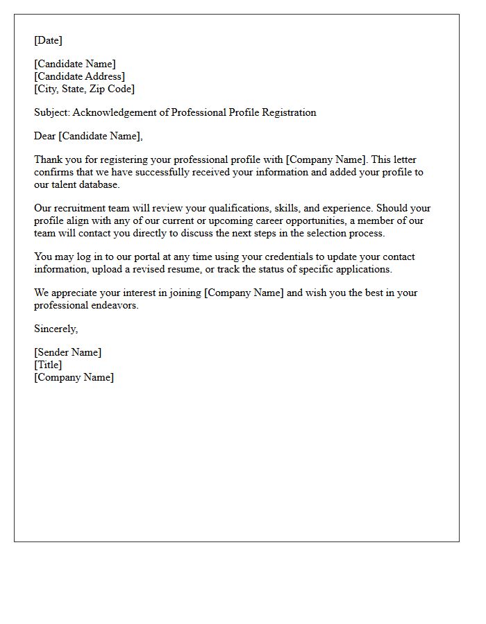 Professional Profile Registration Acknowledgement Letter