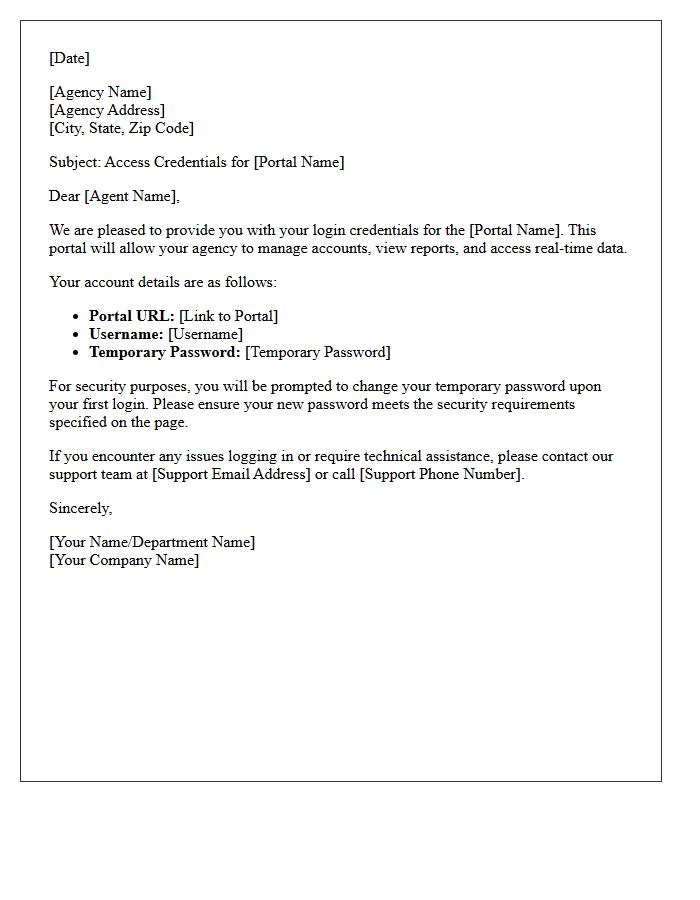 Agency Portal Login Credential Letter
