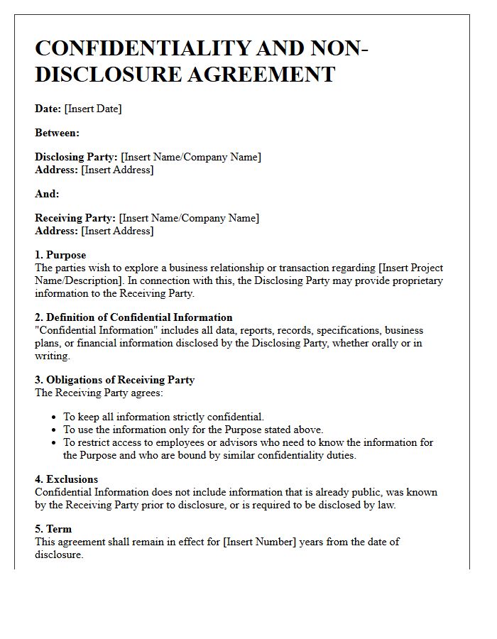 Confidentiality And Non-Disclosure Letter
