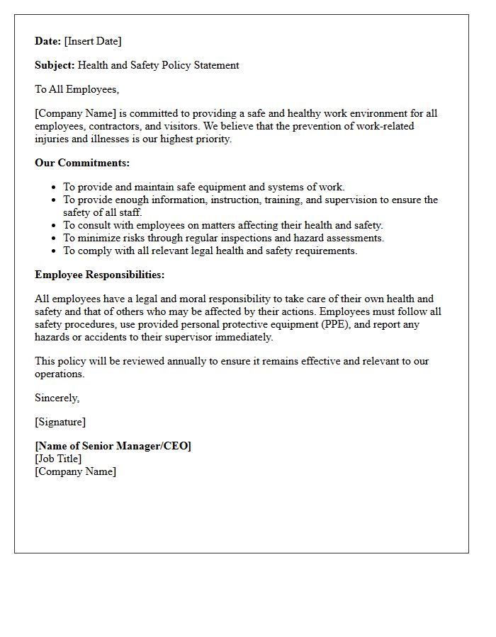 Health And Safety Policy Letter