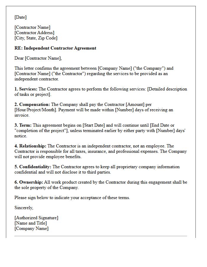Independent Contractor Agreement Letter