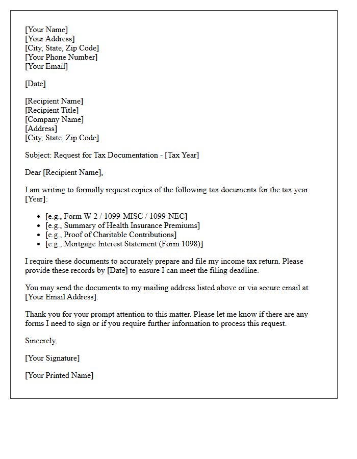 Tax Documentation Request Letter