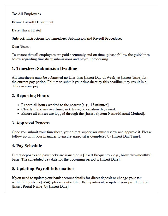 Timesheet And Payroll Instruction Letter
