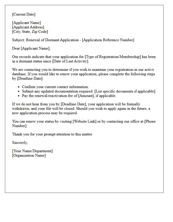 Dormant Applicant Registration Renewal Letter