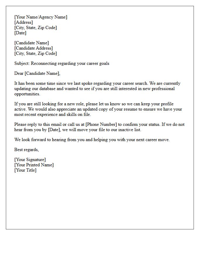 Dormant Candidate Placement Renewal Letter