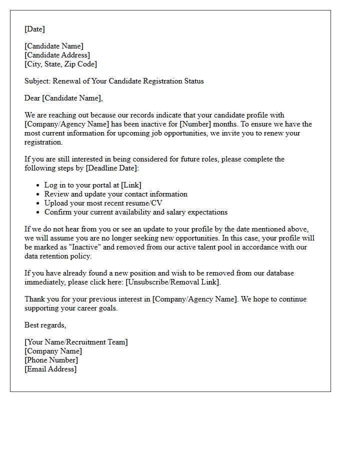Dormant Candidate Registration Renewal Letter