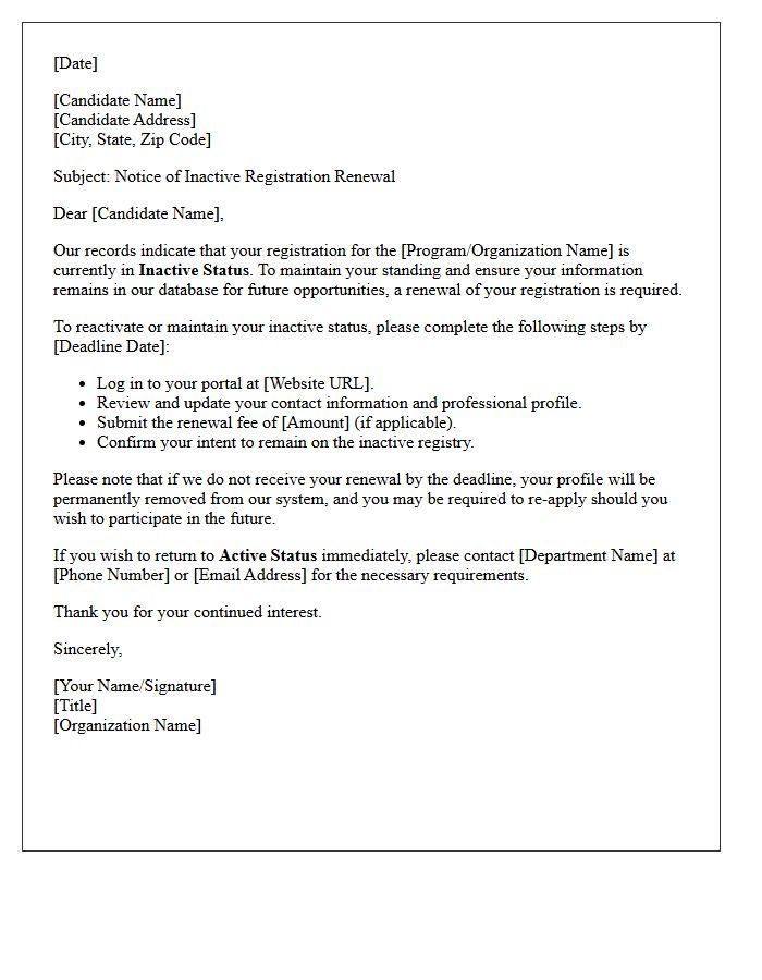 Inactive Candidate Registration Renewal Letter