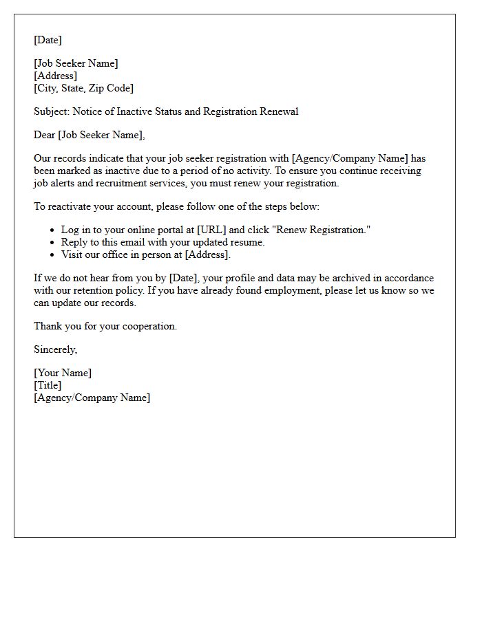 Inactive Job Seeker Registration Renewal Letter