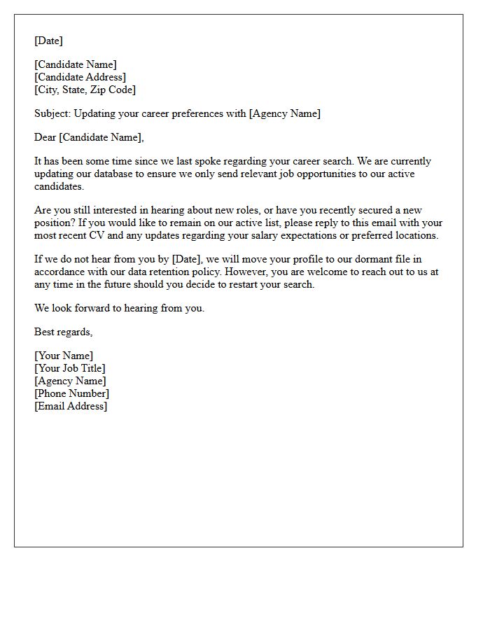 Recruitment Agency Dormant Candidate Renewal Letter