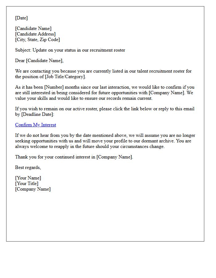 Recruitment Roster Dormant Candidate Renewal Letter