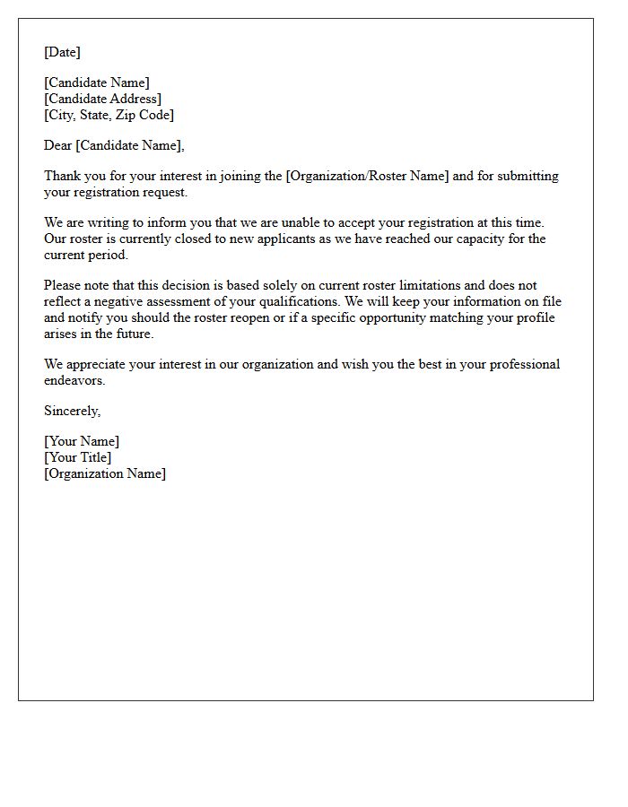 Closed Roster Candidate Registration Declination Letter
