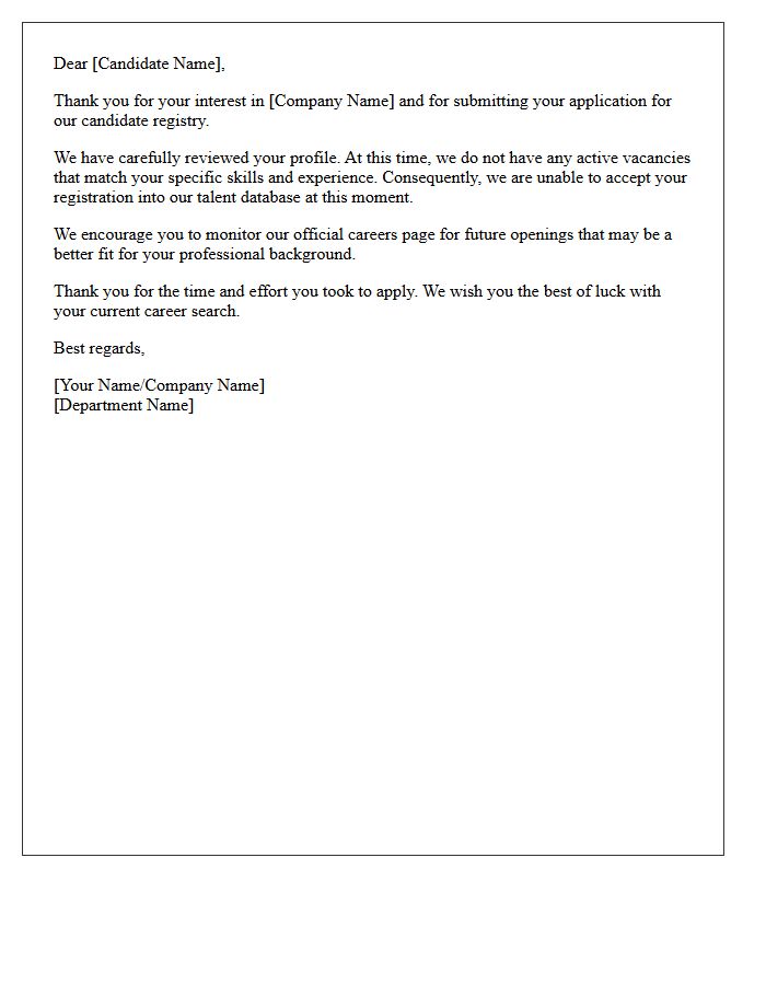 No Active Vacancies Candidate Registration Declination Letter