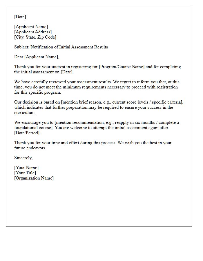 Unsuccessful Initial Assessment Registration Declination Letter
