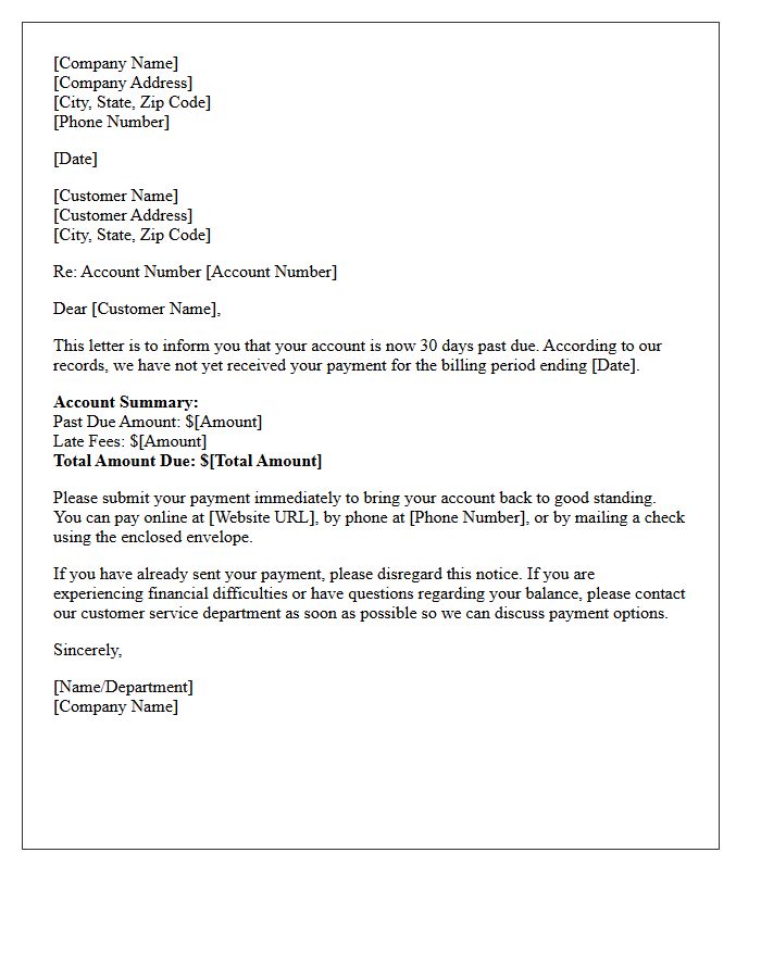 Consumer Credit Thirty Days Past Due Letter