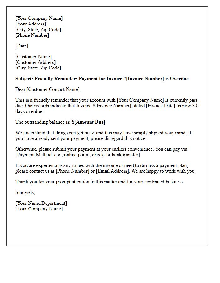 Friendly Reminder Thirty Days Past Due Letter