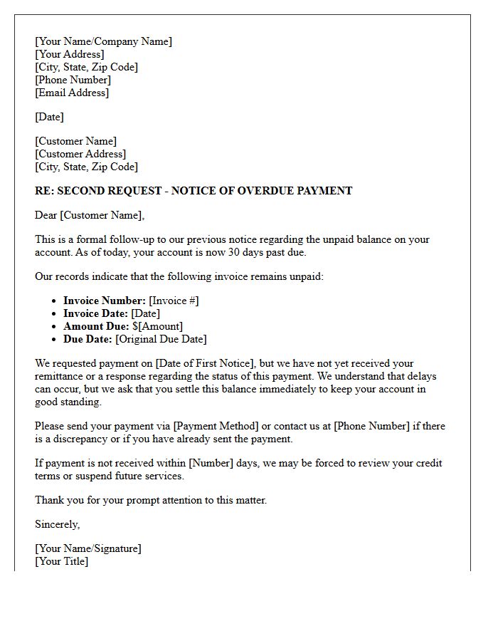 Second Request Thirty Days Past Due Letter