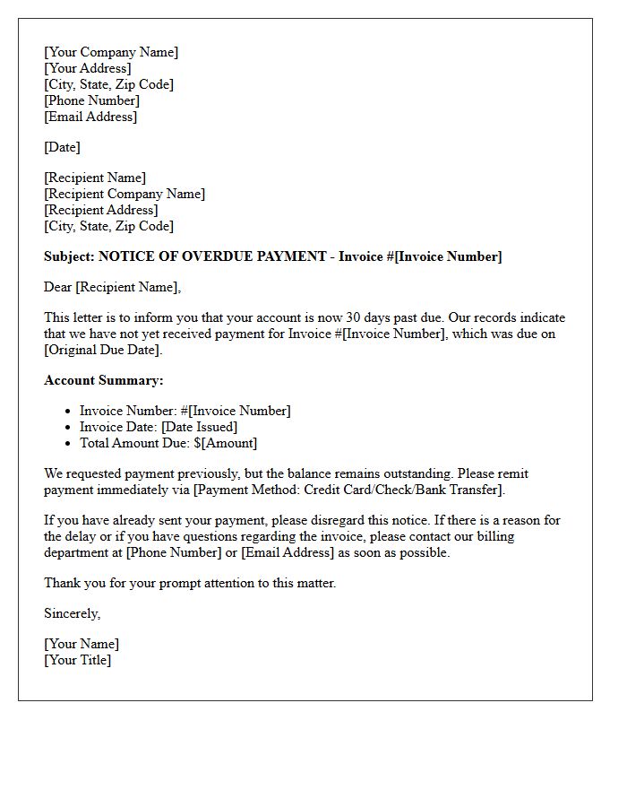 Unpaid Invoice Thirty Days Past Due Letter