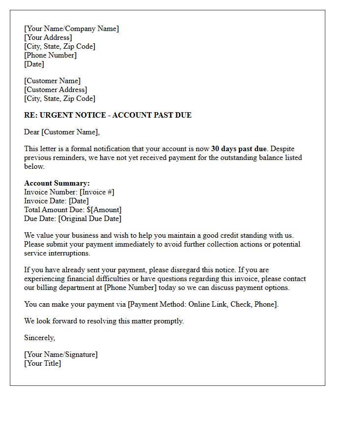 Urgent Thirty Days Past Due Collection Letter