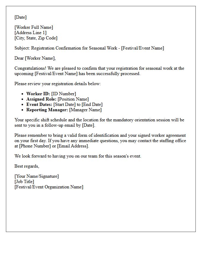 Festival And Event Seasonal Worker Registration Confirmation Letter