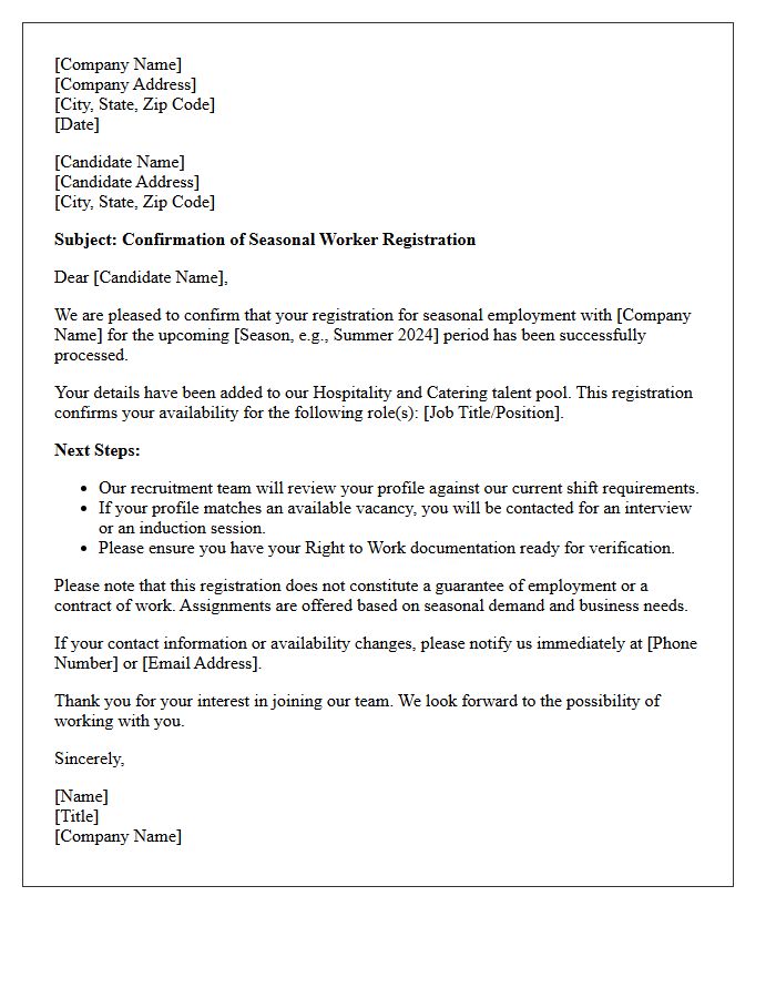 Hospitality And Catering Seasonal Worker Registration Confirmation Letter