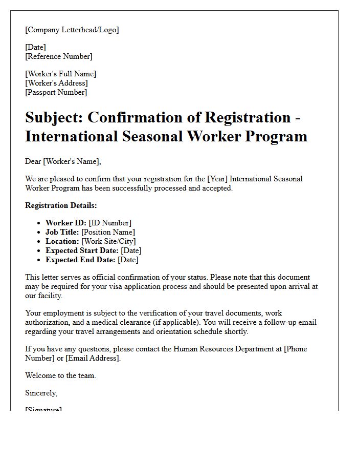 International Seasonal Worker Registration Confirmation Letter