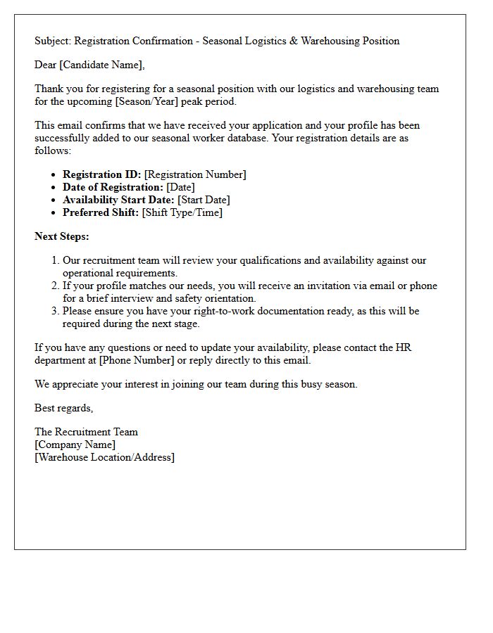 Logistics And Warehousing Seasonal Worker Registration Confirmation Letter