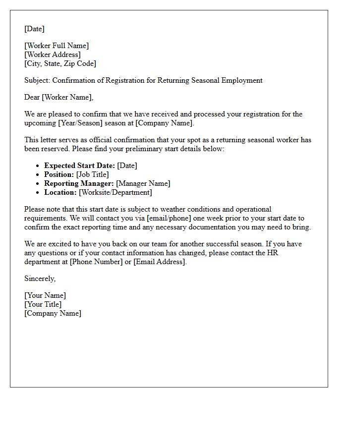Returning Seasonal Worker Registration Confirmation Letter