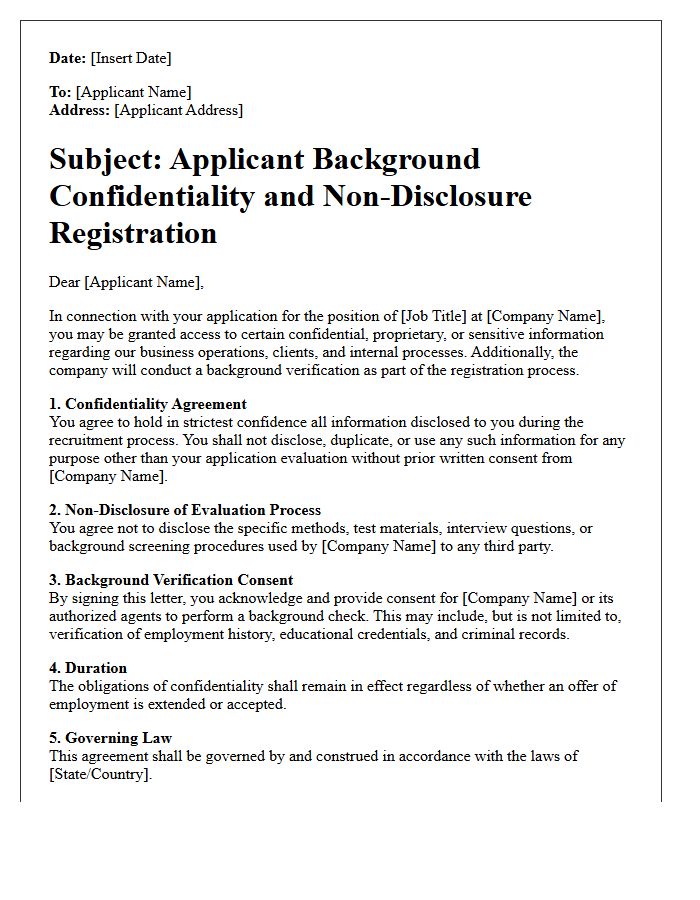 Applicant Background Confidentiality And Non-Disclosure Registration Letter