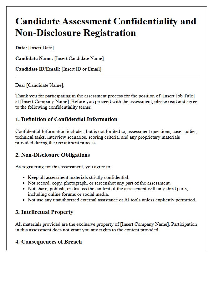 Candidate Assessment Confidentiality And Non-Disclosure Registration Letter