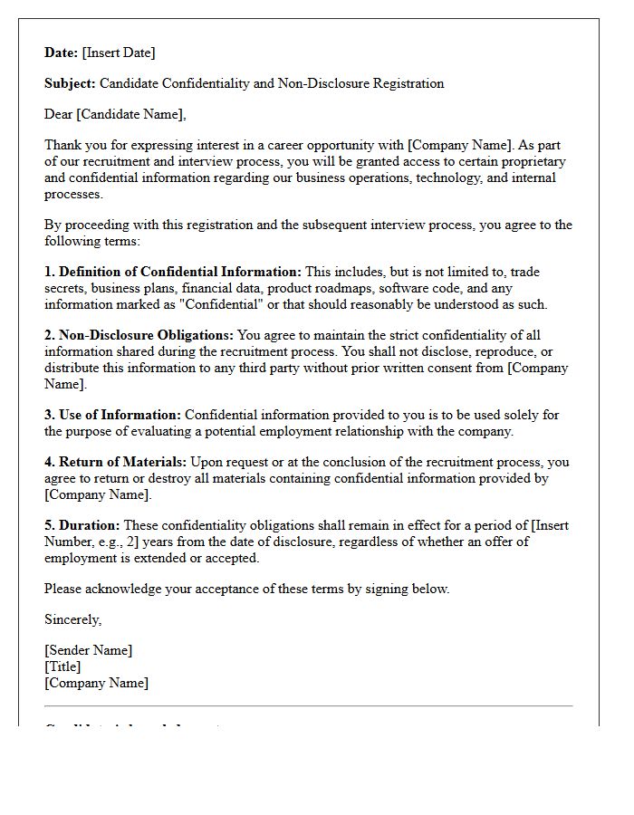 Candidate Confidentiality And Non-Disclosure Registration Letter