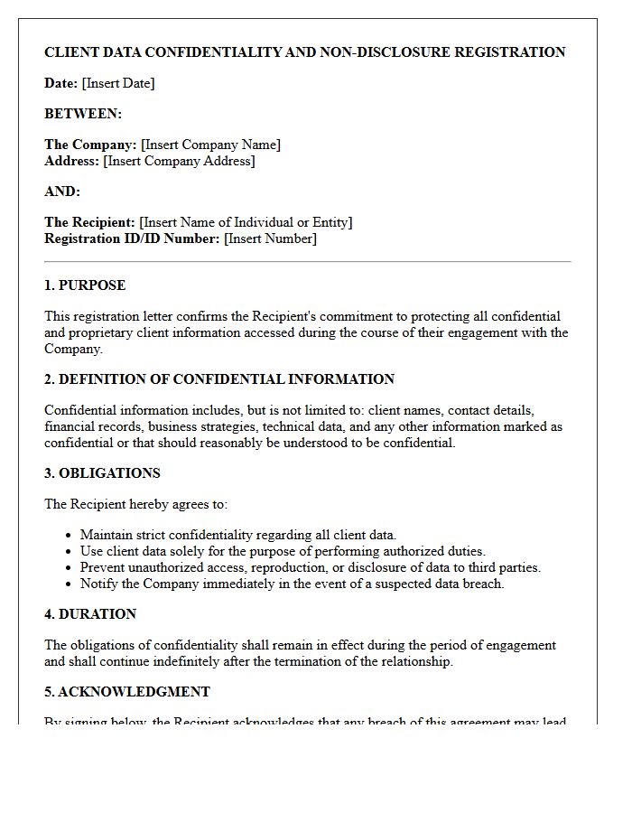 Client Data Confidentiality And Non-Disclosure Registration Letter