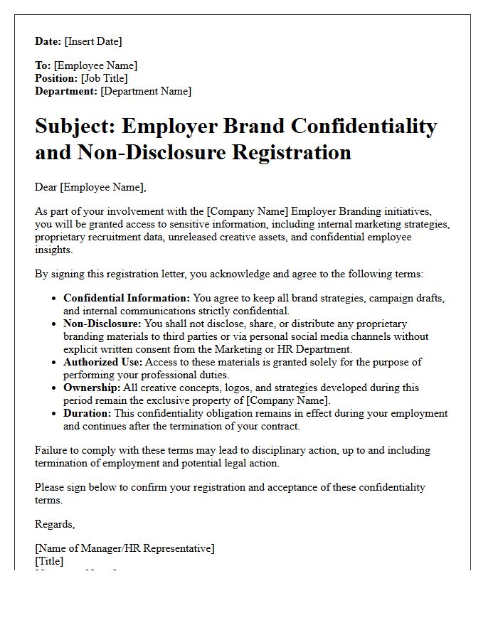 Employer Brand Confidentiality And Non-Disclosure Registration Letter